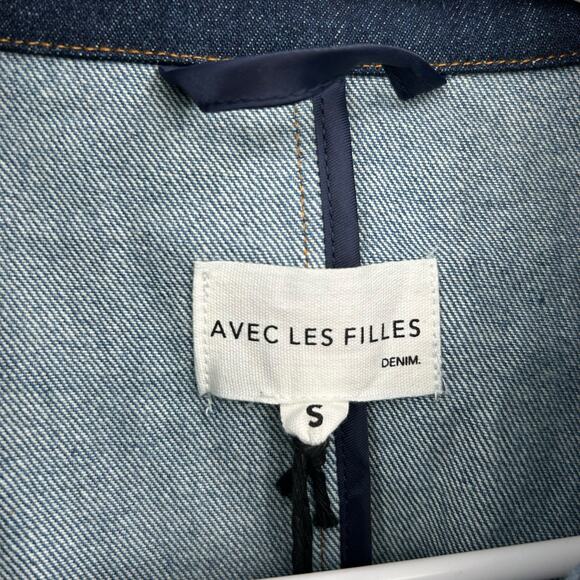 NEW Avec Les Filles Denim Military Jacket Small Blue Jean Cargo Belted Blazer - Picture 8 of 16